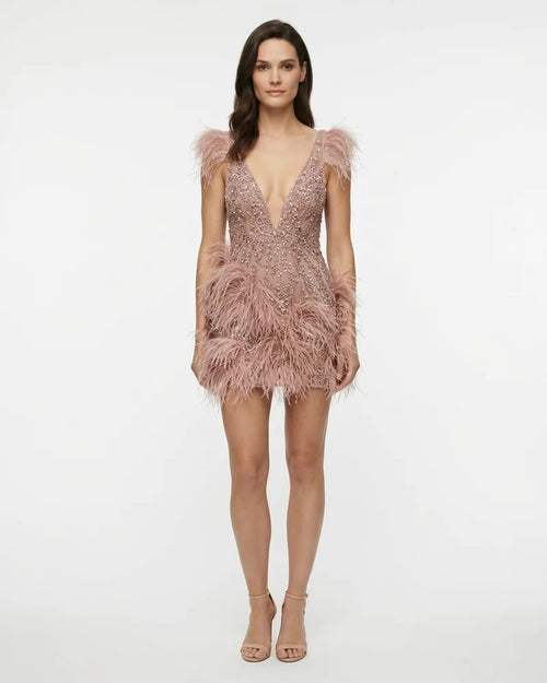 MARCFRANCOIS|Rosa Anna | Damen Partykleid Fransen Mini, Vorderansicht