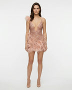 MARCFRANCOIS|Rosa Anna | Damen Partykleid Fransen Mini, Vorderansicht