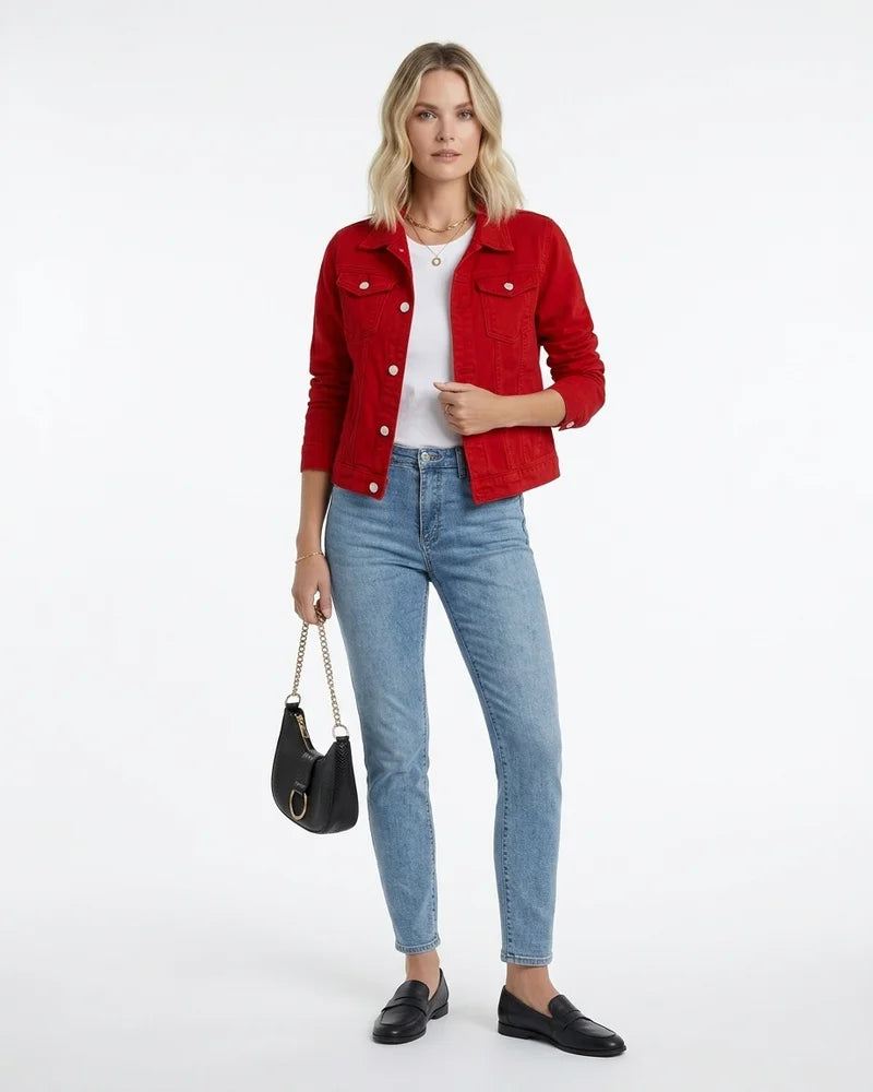 MARCFRANCOIS|Rot Sina | Damen Jeansjacke Klassisch Knopfleiste, Vorderansicht