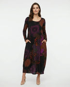 MARCFRANCOIS|Rot Jordan | Damen Langarm Kleid Print Locker, Vorderansicht