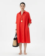 MARCFRANCOIS|Rot Ivory | Damen Hemdblusenkleid A-Linie Midi, Vorderansicht