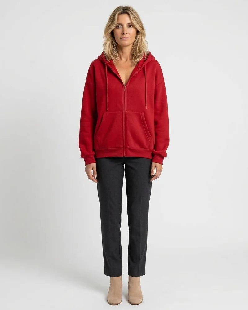 MARCFRANCOIS|Rot Yael | Damen Kapuzenjacke Hoodie Reißverschluss, Vorderansicht