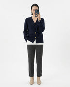 MARCFRANCOIS|Schwarz Gray | Damen Strickjacke V-Ausschnitt Knopfleiste, Vorderansicht