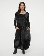 MARCFRANCOIS|Schwarz Jordan | Damen Langarm Kleid Print Locker, Vorderansicht