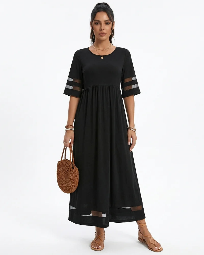 MARCFRANCOIS|Schwarz Taylor | Damen Maxikleid Elegant Mesh, Vorderansicht