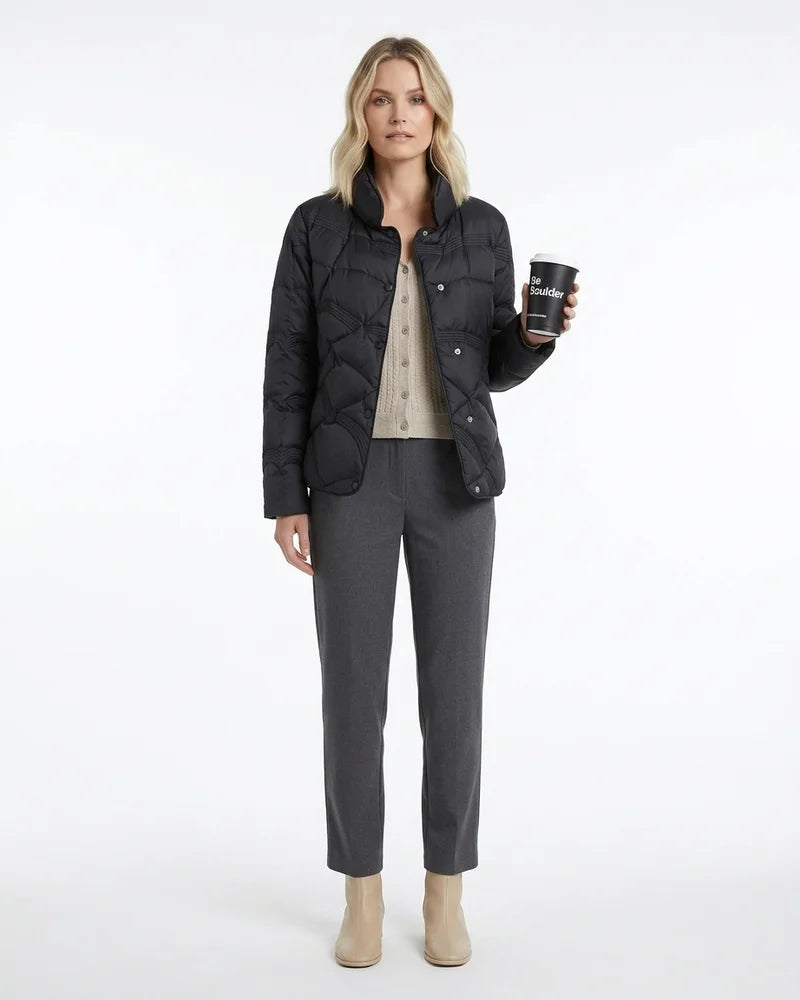 MARCFRANCOIS|Schwarz Nadja | Damen Steppjacke Winter Druckknopf, Vorderansicht