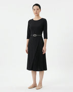 MARCFRANCOIS|Schwarz Sana | Damen Midikleid Gürtel 3/4-Arm, Vorderansicht