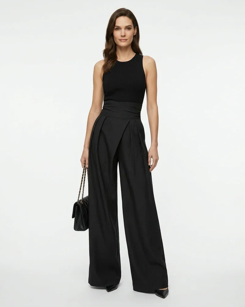 MARCFRANCOIS|Schwarz Hanna | Damen Marlenehose High Waist Weit, Vorderansicht