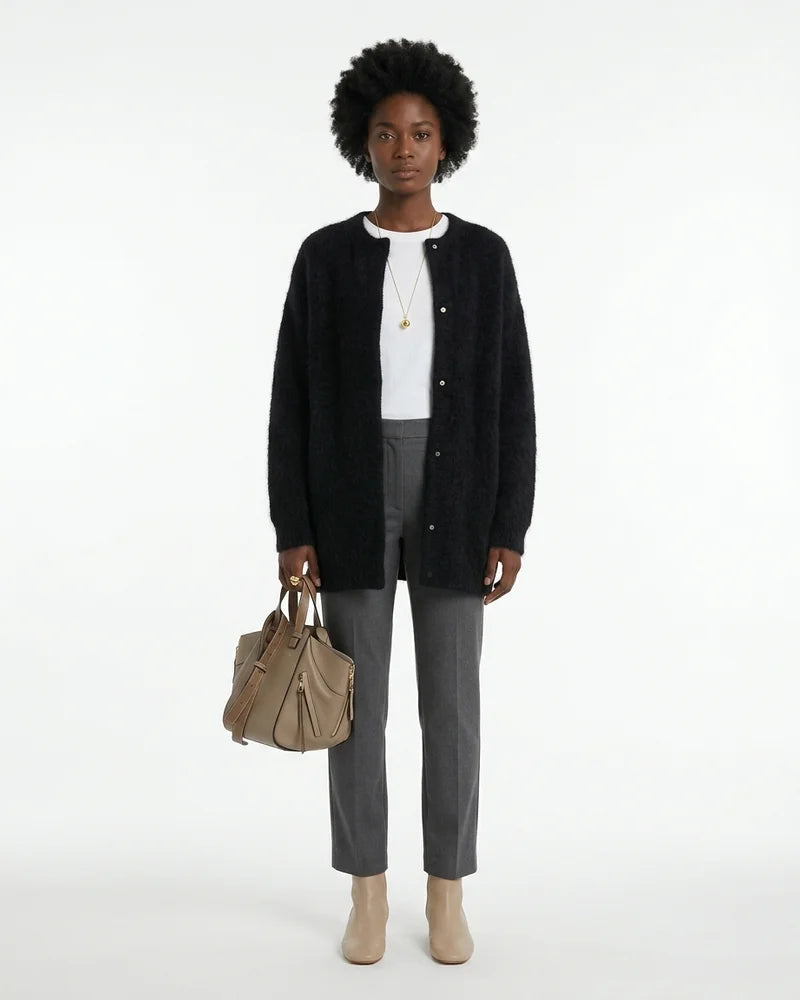 MARCFRANCOIS|Schwarz Zion | Damen Strickjacke Lang Locker, Vorderansicht
