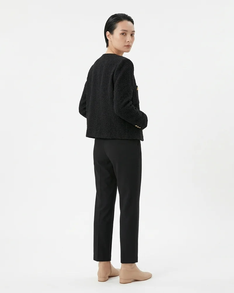 MARCFRANCOIS|Schwarz Pia | Damen Bouclé Jacke Knopfdetail Elegant, Vorderansicht