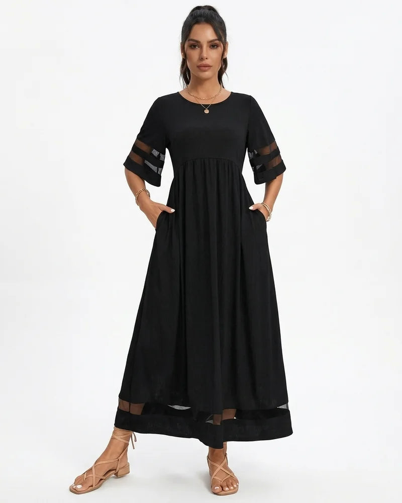 MARCFRANCOIS|Schwarz Taylor | Damen Maxikleid Elegant Mesh, Vorderansicht