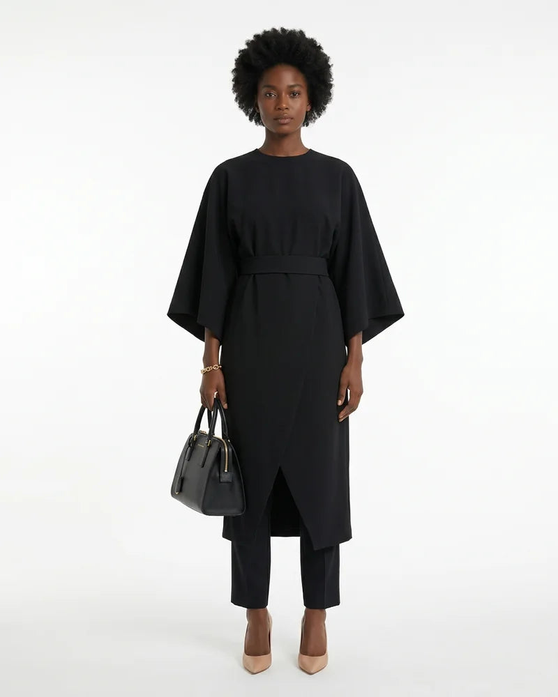 MARCFRANCOIS|Schwarz Devon | Damen Maxikleid Gürtel Elegant, Vorderansicht