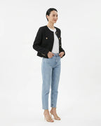 MARCFRANCOIS|Schwarz Pia | Damen Bouclé Jacke Knopfdetail Elegant, Vorderansicht