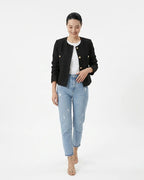 MARCFRANCOIS|Schwarz Pia | Damen Bouclé Jacke Knopfdetail Elegant, Vorderansicht