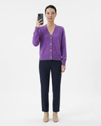 MARCFRANCOIS|Violett Gray | Damen Strickjacke V-Ausschnitt Knopfleiste, Vorderansicht