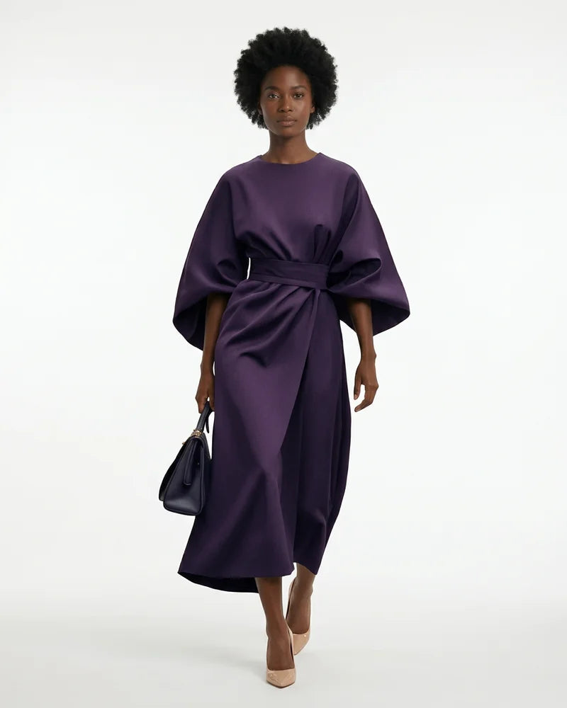 MARCFRANCOIS|Violett Devon | Damen Maxikleid Gürtel Elegant, Vorderansicht