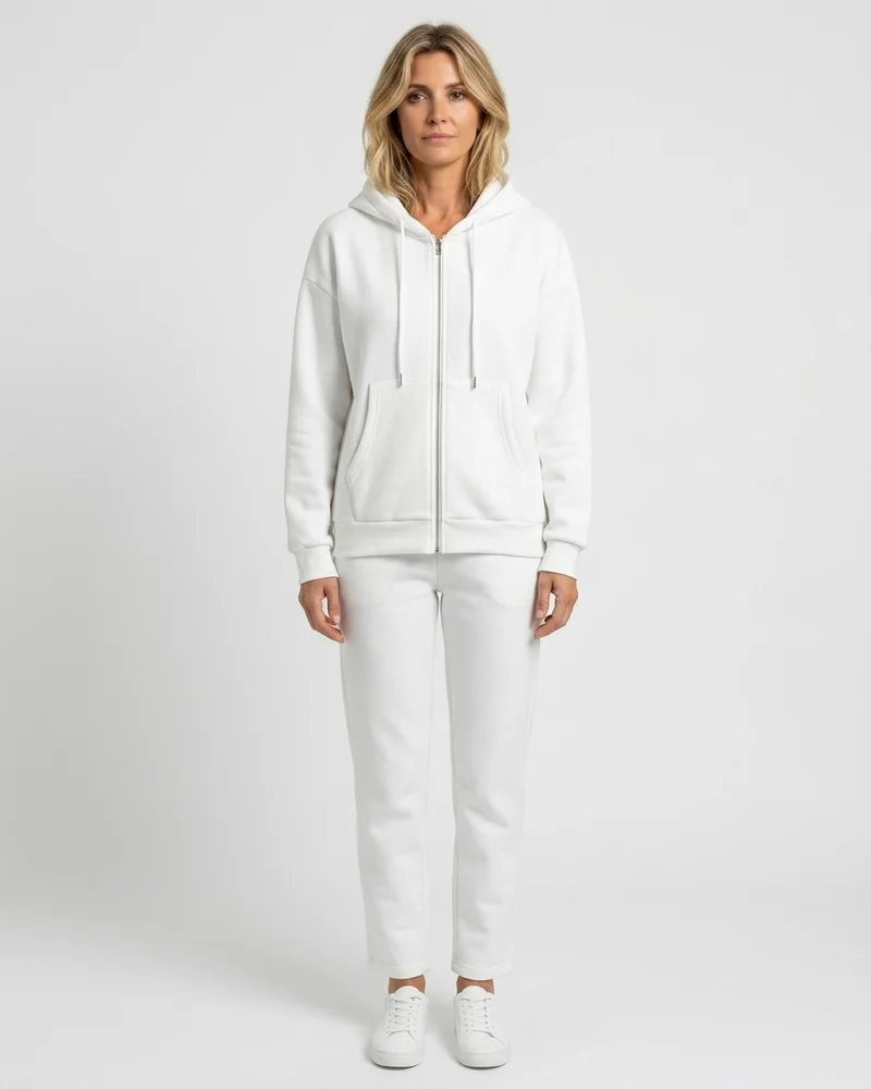 MARCFRANCOIS|Weiß Yael | Damen Kapuzenjacke Hoodie Reißverschluss, Vorderansicht