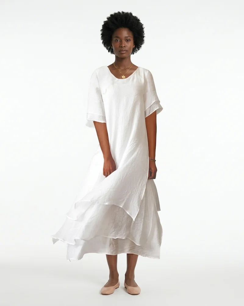 MARCFRANCOIS|Weiß Winter | Damen Sommerkleid Leicht Kurzarm, Vorderansicht