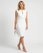 MARCFRANCOIS|Weiß Ava | Damen Etuikleid Midi Elegant, Vorderansicht