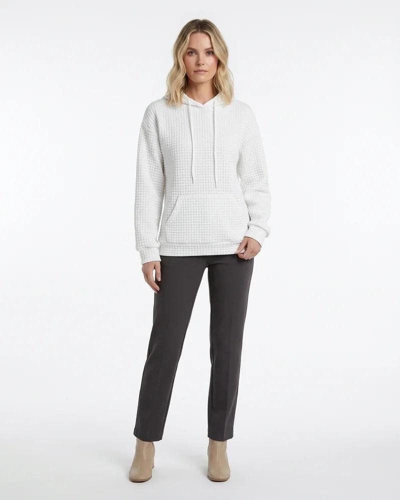 MARCFRANCOIS|Weiß Greta | Damen Kapuzenpullover Waffelstruktur Langarm, Vorderansicht