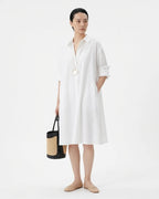 MARCFRANCOIS|Weiß Ivory | Damen Hemdblusenkleid A-Linie Midi, Vorderansicht