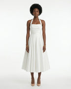 MARCFRANCOIS|Weiß Emma | Damen Halterneck Midi Kleid Elegant, Vorderansicht