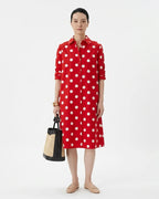 MARCFRANCOIS|Weiß Rot Ivory | Damen Hemdblusenkleid A-Linie Midi, Vorderansicht