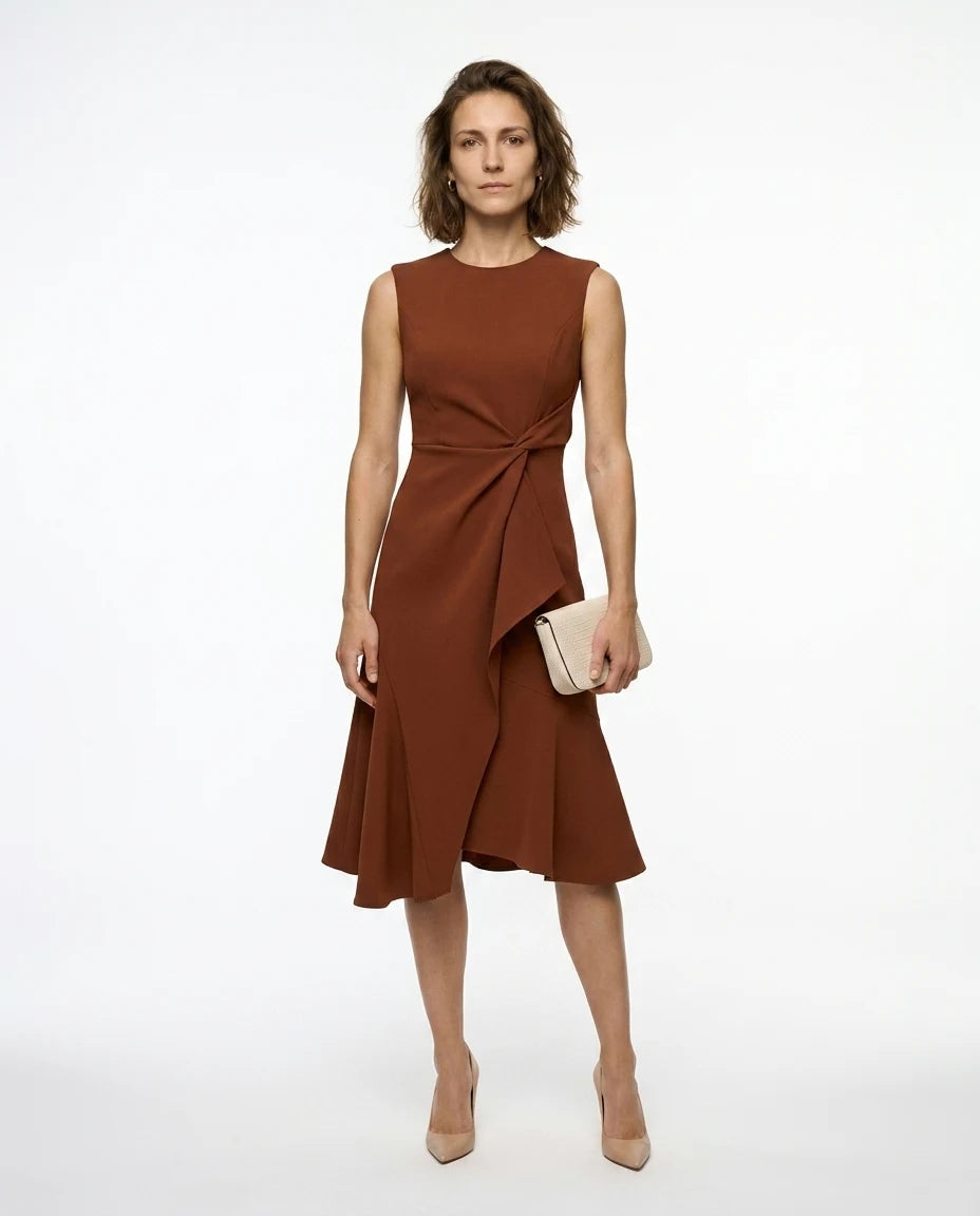 CT|Drapiertes Asymmetrisches Midikleid für Damen