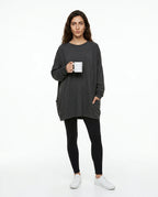 CT|Damen Langer Pullover mit Rundhalsausschnitt