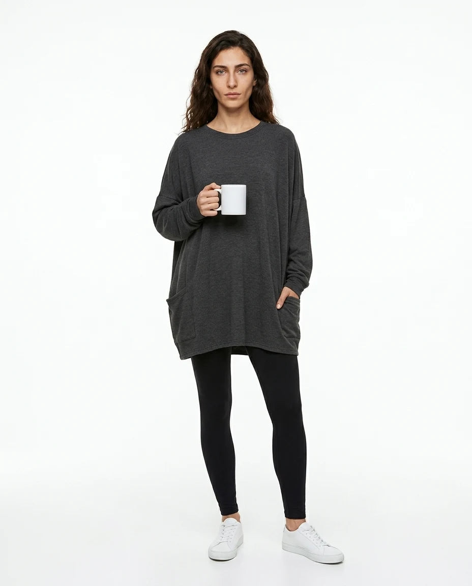 CT|Damen Langer Pullover mit Rundhalsausschnitt