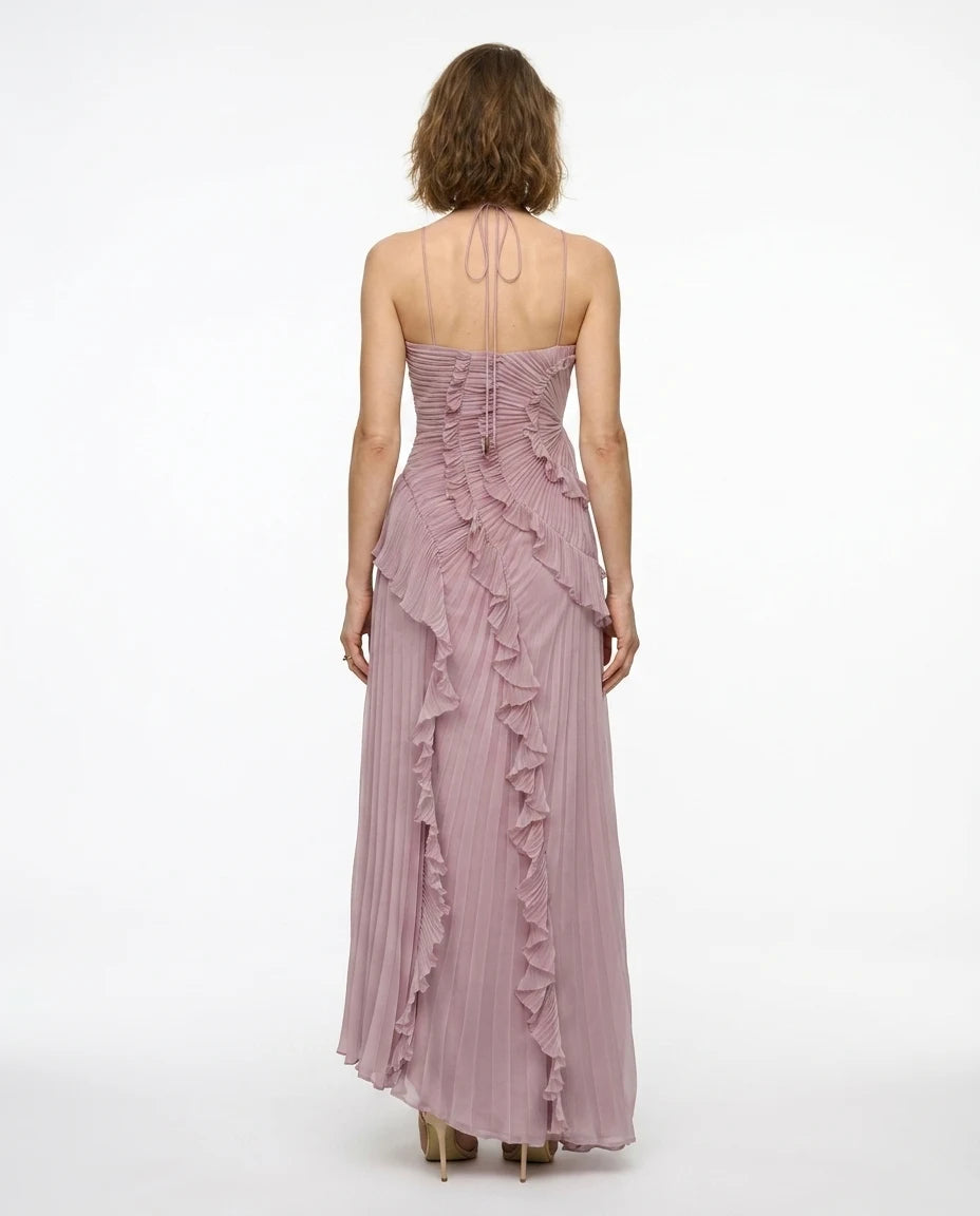 CT|Plissiertes Halter-Midikleid mit Rüschen für Damen
