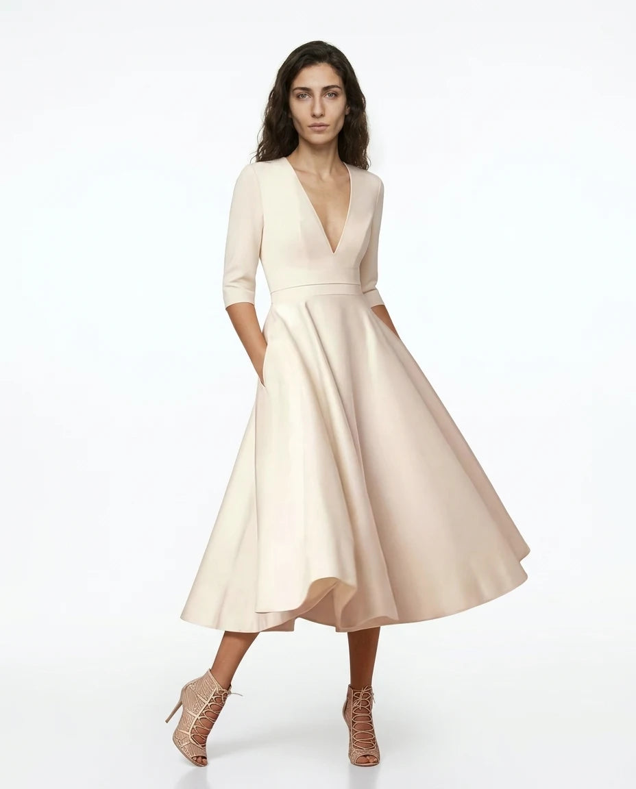 CT|Elegantes Ausgestelltes Midi-Kleid für Hochzeitsgäste