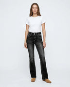 CT|Damen Hochtaillierte Schlagjeans mit Used-Look