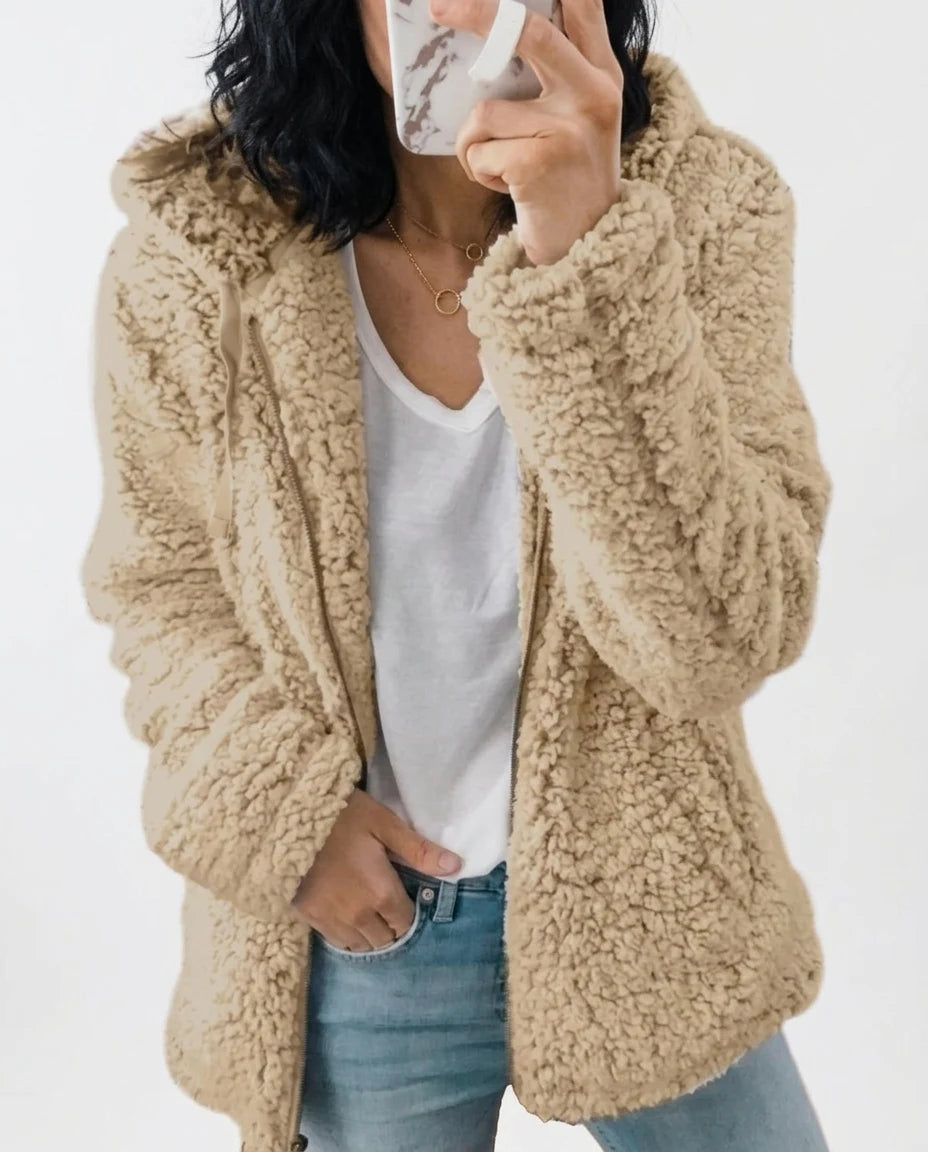 CT|Damen Mantel aus Teddy-Fleece mit Reißverschluss