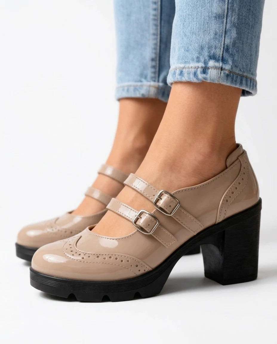 CT|Damen Doppelriemen Plateau Mary Jane Absatzschuh