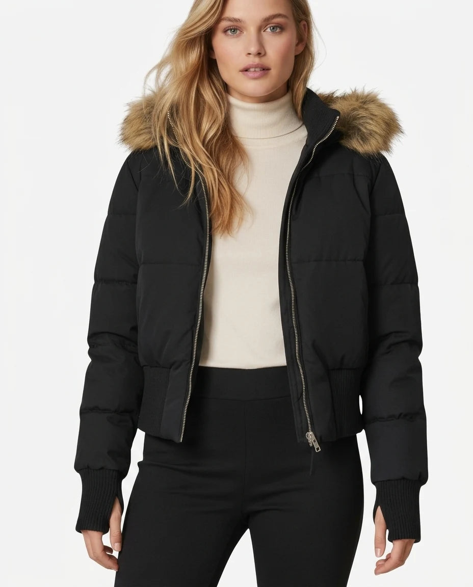 CT|Damen Gesteppte Winterjacke mit Kunstfellkragen