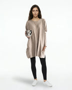 CT|Damen Langer Pullover mit Rundhalsausschnitt