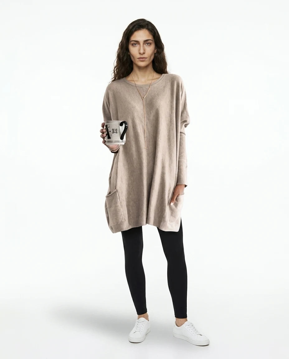 CT|Damen Langer Pullover mit Rundhalsausschnitt