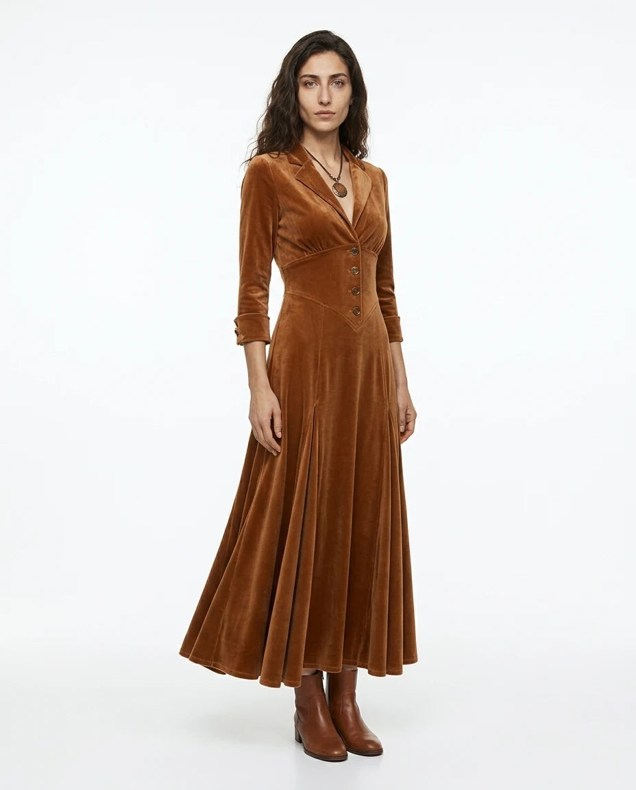 CT|Tailored Maxi Dress with V-Neck and Button Front