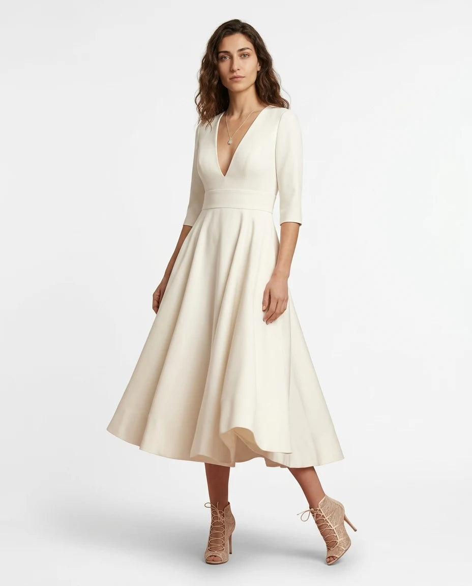 CT|Elegantes Ausgestelltes Midi-Kleid für Hochzeitsgäste
