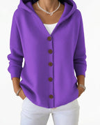 CT|Damen Elegante Strickjacke mit Knopf und Kapuze