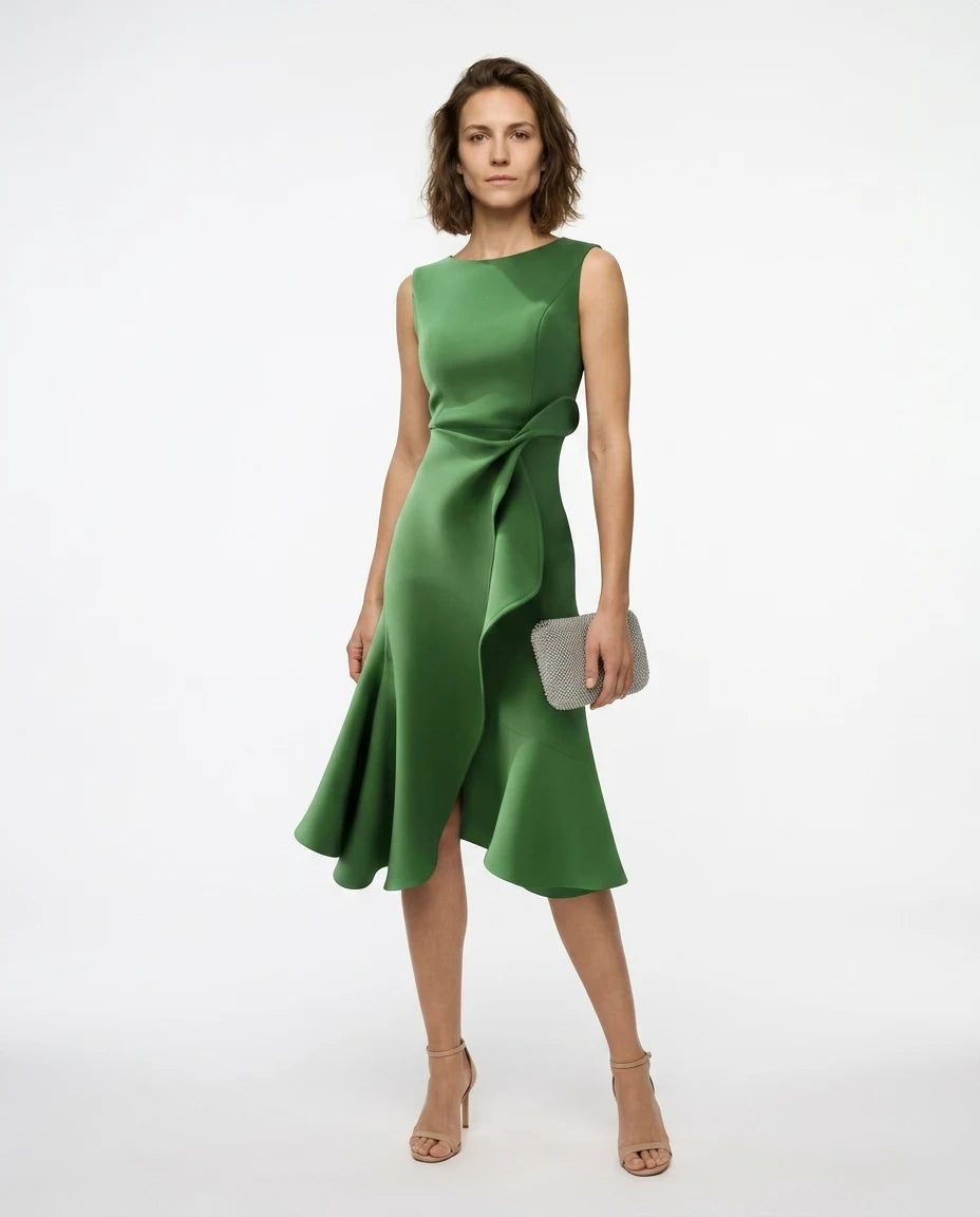 CT|Drapiertes Asymmetrisches Midikleid für Damen