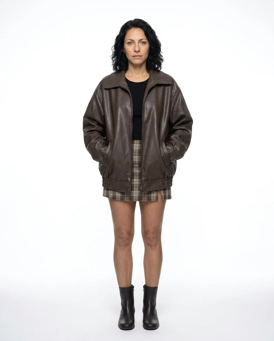 CT|Damen Oversized Vintage-Lederjacke