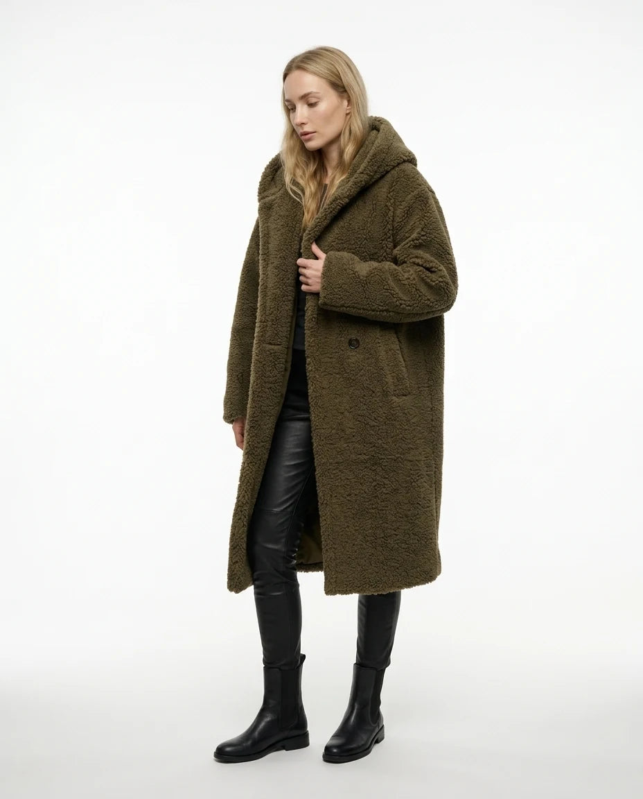 CT|Damen Teddyjacke mit Kapuze und Flauschiger Optik