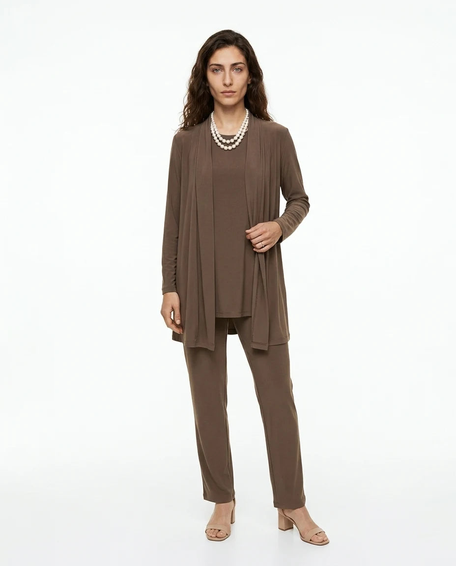 CT|Damen Dreiteiliges Set mit Offener Strickjacke