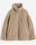 CT|Damen Oversized Teddyjacke mit Stehkragen