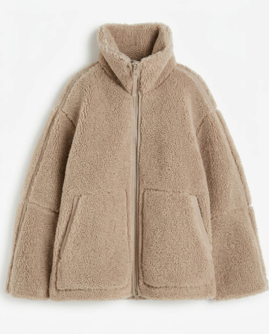 CT|Damen Oversized Teddyjacke mit Stehkragen