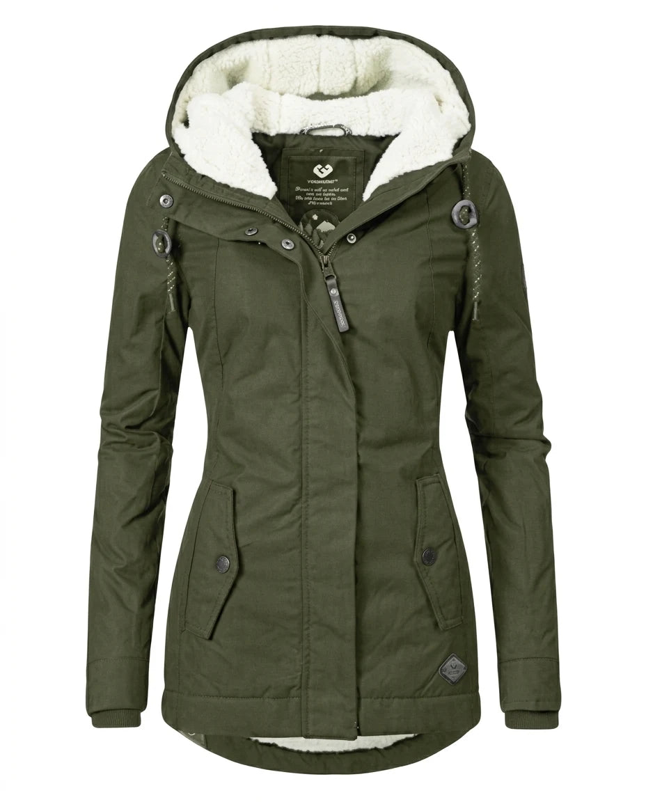 CT|Langer Damen Winterparka mit Kapuze und Plissierung