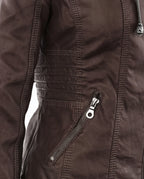 CT|Damen Lederjacke mit Abnehmbarer Kapuze