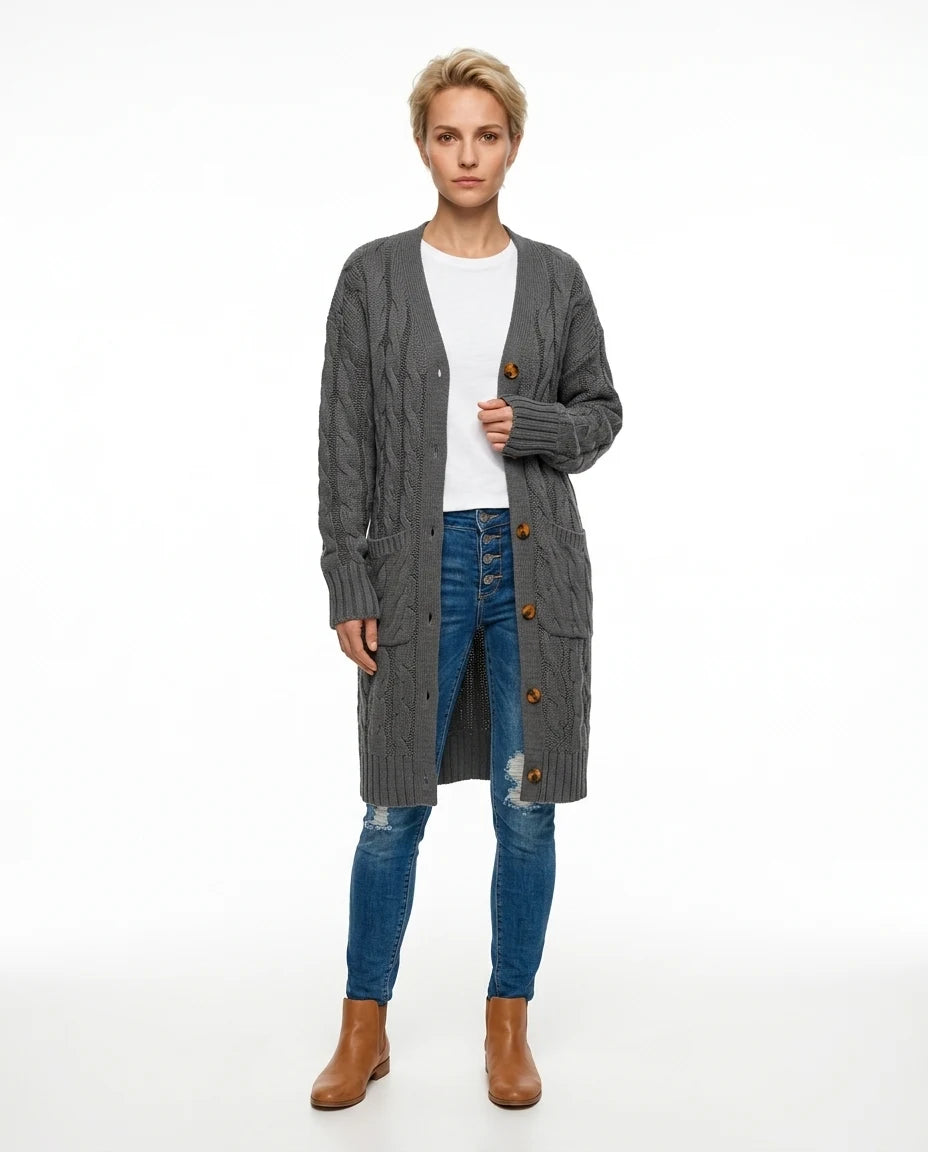 CT|Damenstrickjacke mit Taschen und Knopfverschluss